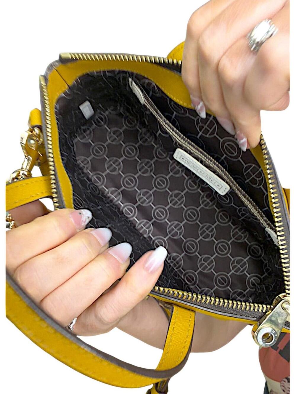Henri Bendel Rare West 57th Crystal Satchel Crossbody Yellow Saffiano Leather - Picture 9 of 9
